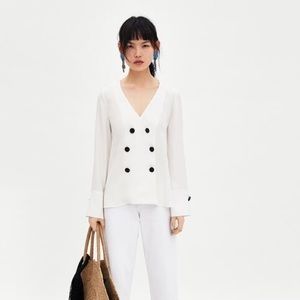 Zara Button Front Crossover Long Sleeve Blouse Top